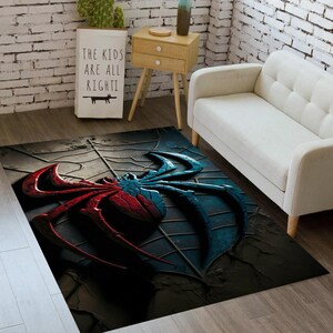 Spider-Man tapijt, spinnenweb, superheld, coole stripfiguur, geweldig tapijt, rood tapijt, tapijten voor kinderkamer, decor kinderkamer, cadeau voor verjaardag CM178