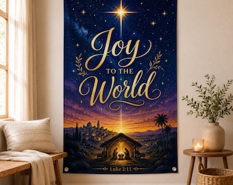 Tapiz de la Natividad "Alegría para el Mundo", Decoración Navideña Cristiana, Arte de Pared Lucas 2:11, Estrella de Belén para Colgar, Regalo Religioso para las Fiestas