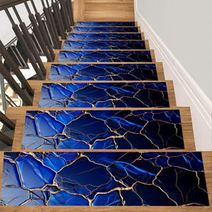 Blue Marble Stair Treads: Non-Slip Step Mats, Pet Friendly