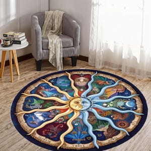 Tappeto astrologico, tema natale, tappeto a tema zodiacale, tappeto oroscopo, tappeto blu, tappeto rotondo, tappeto da area, tappeto da pavimento, tappeti per ufficio, regalo per lui CM206