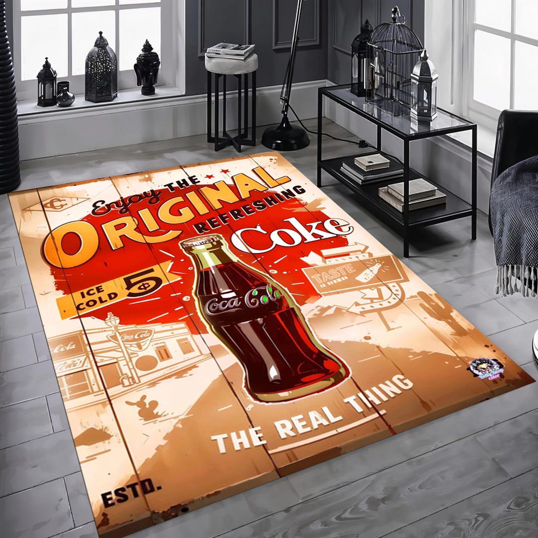 Coca-cola Area Rug, Vintage Soda Bottle Carpet, Retro Advertising Floor ...