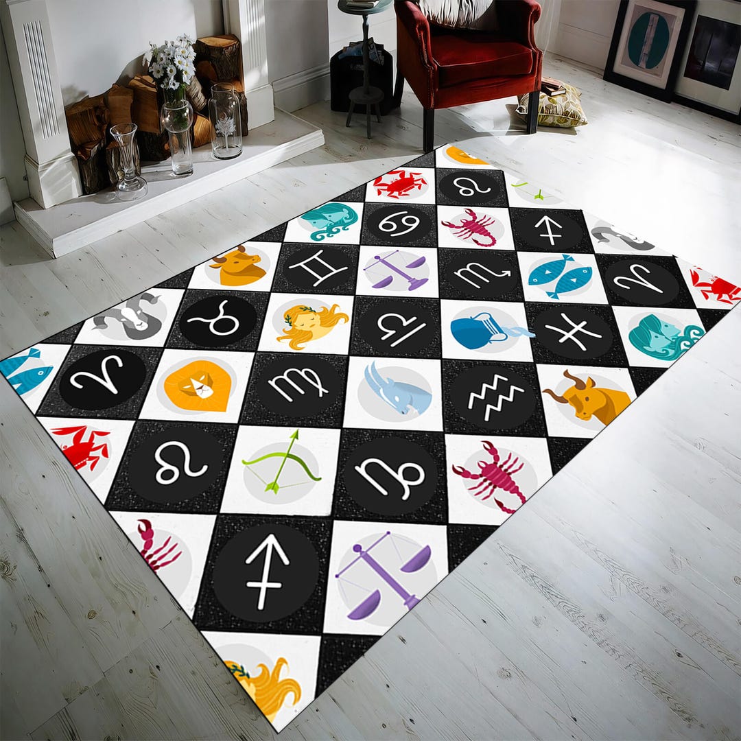 Zodiac Sign Rug Zodiac Rug: Checkerboard Astrology Carpet, Mystic Decor - Etsy