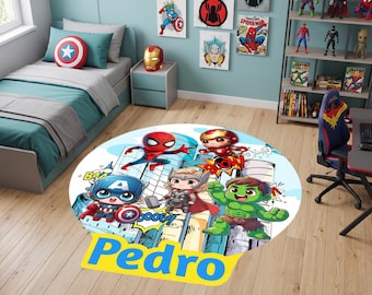 Spiderman Rug, Custom Rug,Captain America Rug,Superhero Rug, Kids Playroom Decor,Hulk Rug, Comic Rug,Custom Name Rug, İron Man Rug