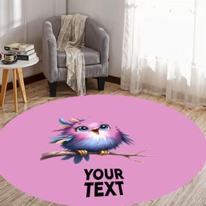 Alfombra con diseño de pájaros, alfombra morada, decoración morada, pájaro de dibujos animados, decoración de habitación de niños, regalo de baby shower, alfombra rosa, alfombra redonda, regalo para él CM114