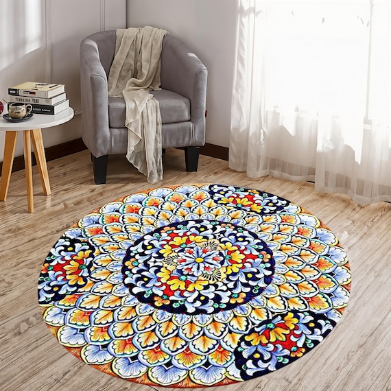 Geometrischer Runder Teppich im ethnischen türkisch-orientalischen Stil