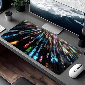 Digital Rain Coding Mouse Pad, Cyberpunk Matrix Data Stream Desk Mat, Neon Glitch Art Large Playmat, Software Engineer Gift, XL XXL Mousepad