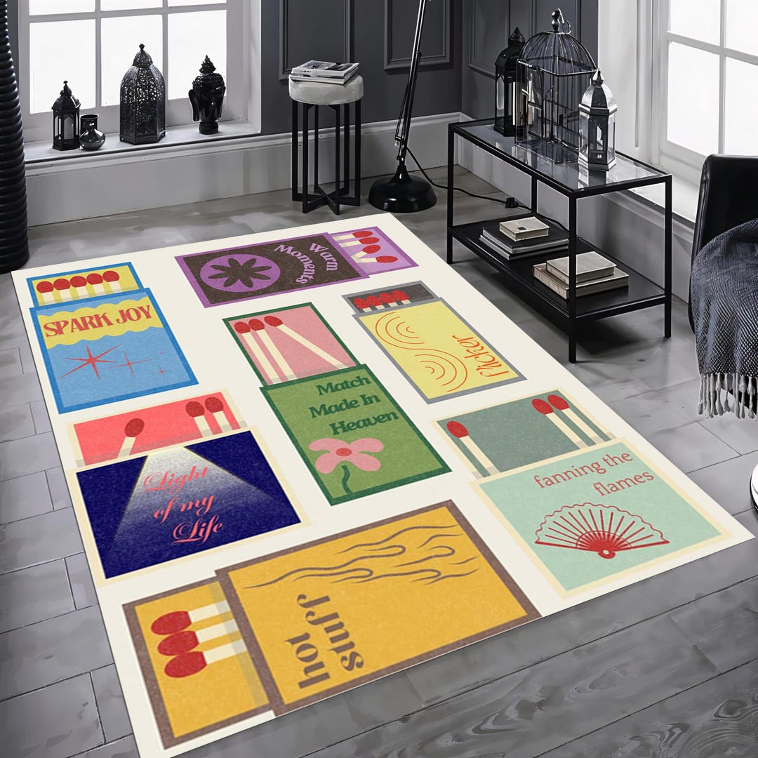 Matchbox Patterned Rug: Colorful Modern Design - Etsy