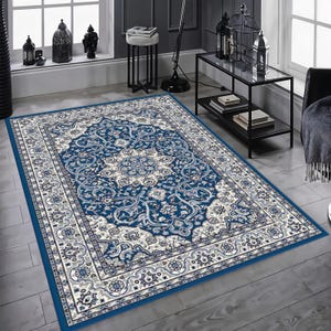 Oriental Rug, Blue Persian Carpet, Vintage Turkish Rug, Traditional Medallion Rug, Living Room Area Rug, Classic Patterned Rug, Custom Rug