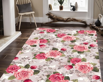 Floral Roses Area Rug: Boho Bedroom Decor