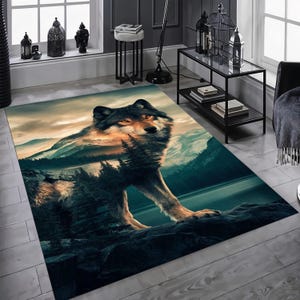 Wolf Area Rug: Creative Drawing Design, Blue Accent Rug