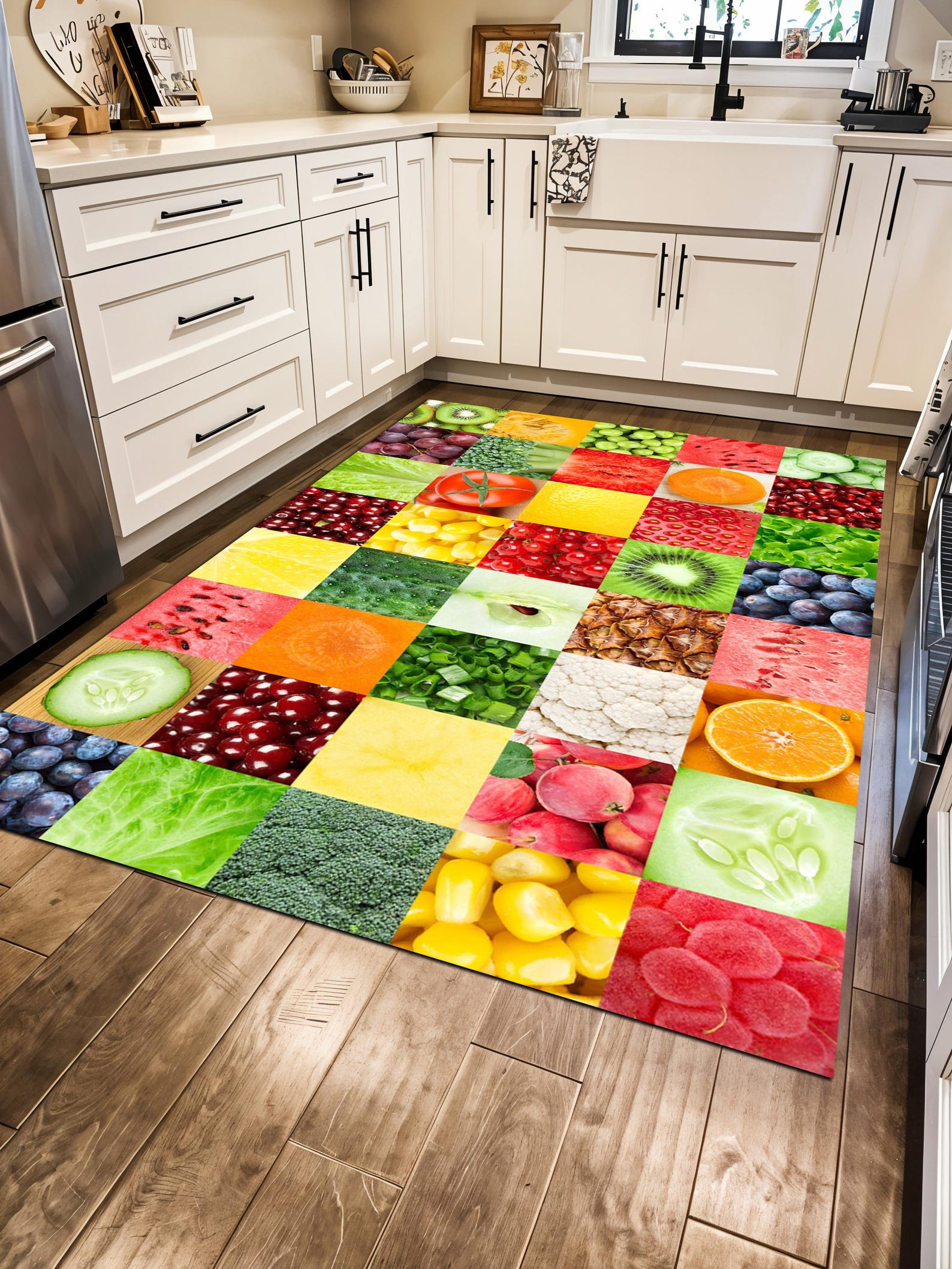 Fruit & Vegetable Print Kitchen Rug: Modern Non-slip Area Rug - Etsy