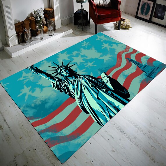 自由の女神ラグ：青いアメリカ国旗のホームデコレーション - Etsy 日本