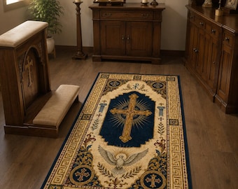 Holy Spirit Dove Prayer Rug, Christian Cross Kneeling Mat, Catholic Decor Area Rug, Orthodox Byzantine Rug, Religious Gift Floor Mat