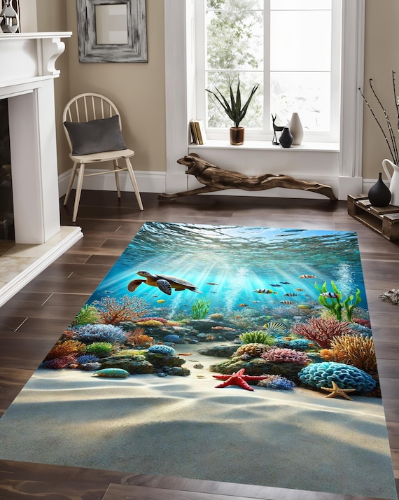 Ocean Rug: Sea Turtle Coral Reef Area Rug