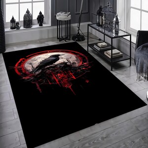 Crow Pattern Rug: Gothic Art, Scary Bird Theme