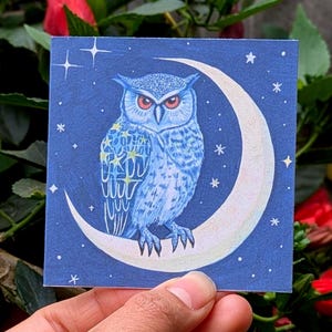 Buho Luna - Arte da Lua Crescente - Mini Cartão de Saudações