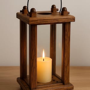 Antique Barnwood Candle Lantern | Handcrafted Rustic Wooden Lantern with Glass Panes | Late 19th Century Primitive Decor