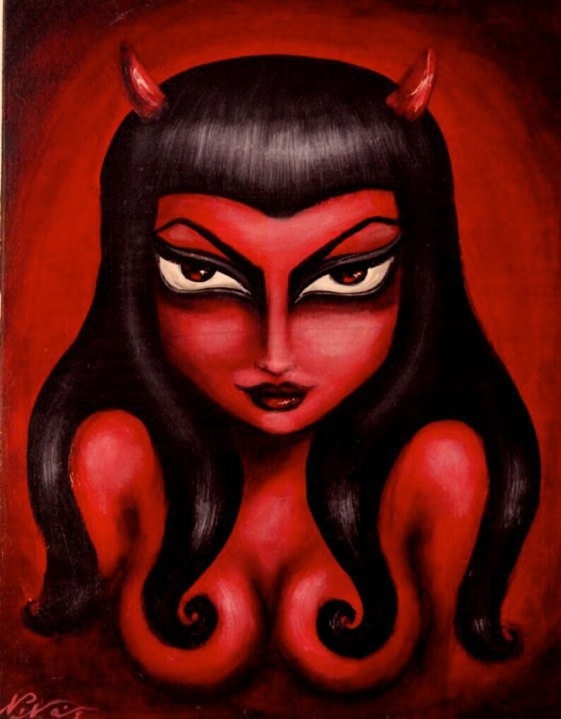 RED HOT gothic big eye pin up fetish sexy seductive devil girl NECKLACE by Nina Friday image 2