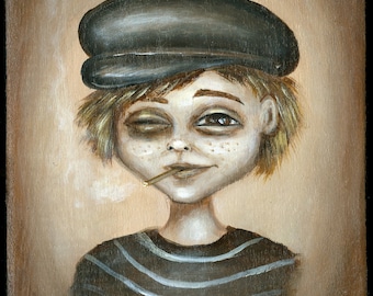 BRAT sepia tone vintage inspired smoking sailor boy with shiner giclee print by Nina Friday