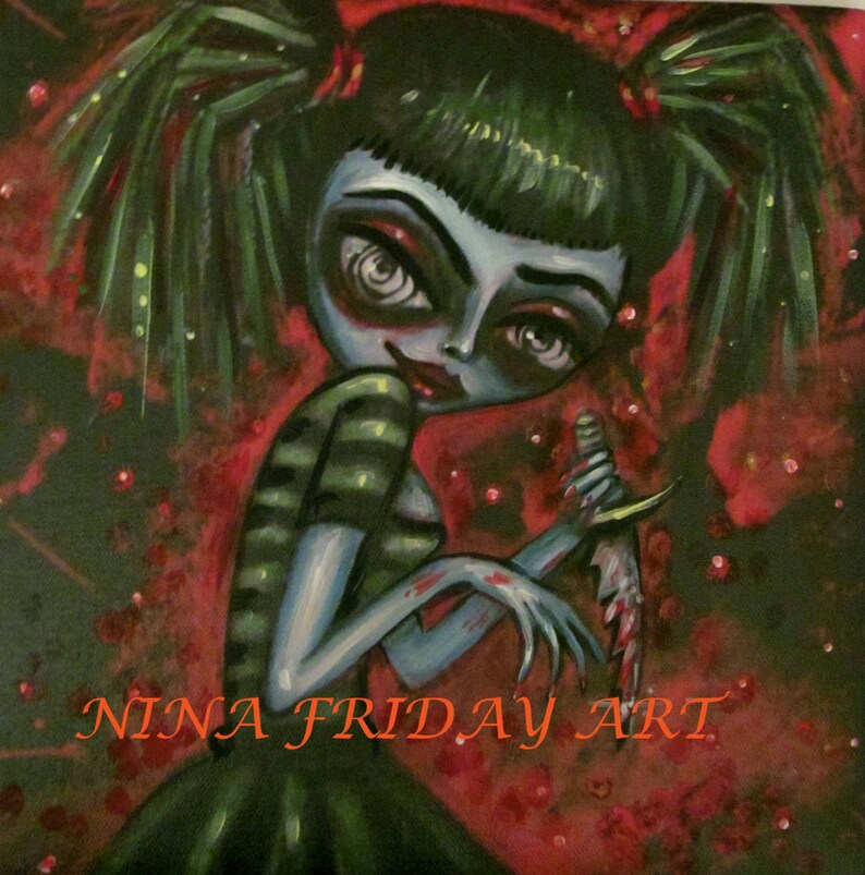 KILLING TIME gothic big eye pig tail evil girl with a knife image 0