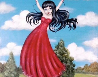 ABDUCTED  gothic  big eye girl taken away by birds giclee PRINT by Nina Friday