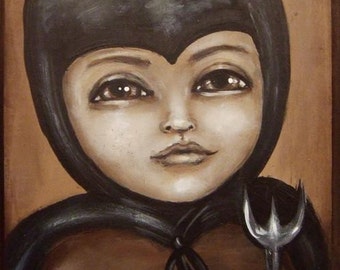 LITTLE DEVIL gothic Halloween sepia boy in devil costume giclee print by Nina Friday