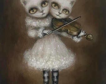 IN UNISON two headed kitty with Violin by Nina Friday