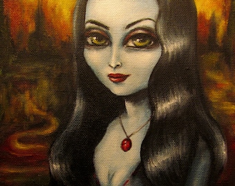The MORTICIA SMILE Addams Family   big eye sexy Vampire  CANVAS  print by Nina Friday