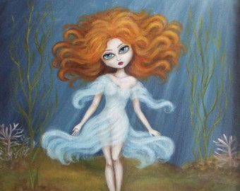 SUBMERGED  serene big eye red head underwater giclee print by NIna Friday