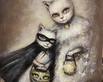 TRICK  or TREAT KITTIES stretched canvas print