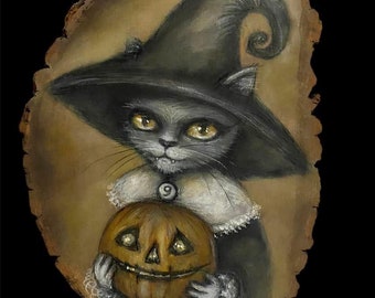 SALEM witchy Halloween kitty giclee print