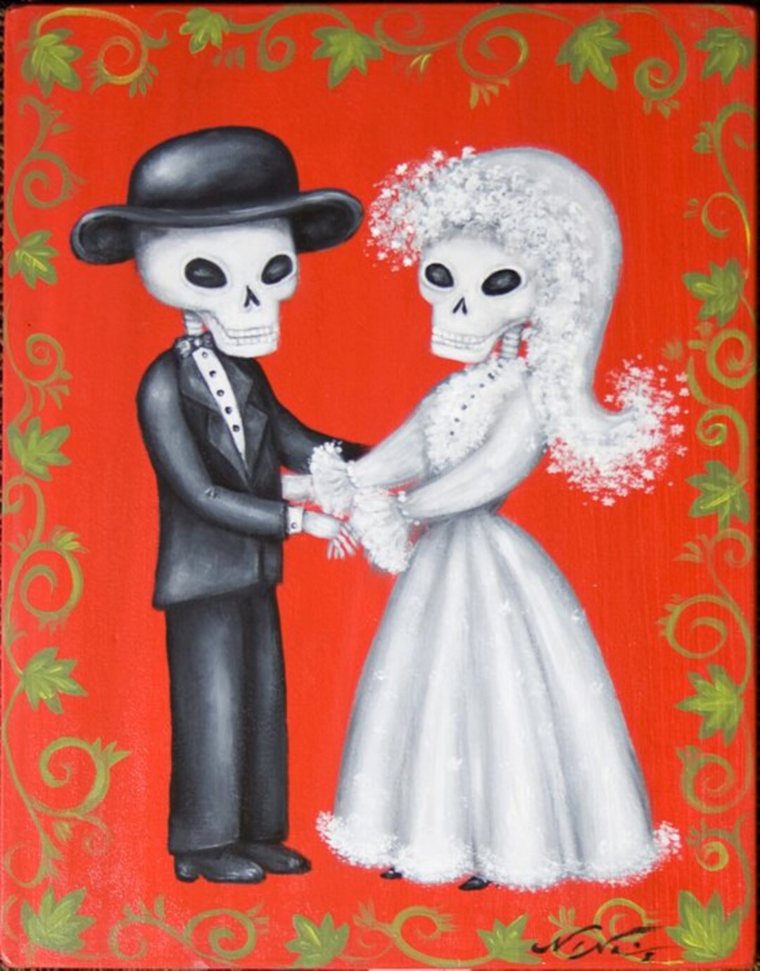 Day of the Dead Dia De Los Muertos Wedding Bride and Groom Skeletons ...