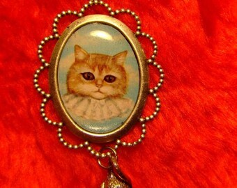HAPPY KITTY victorian valentine orange tubby kitty in the sky cameo pendant by NIna Friday