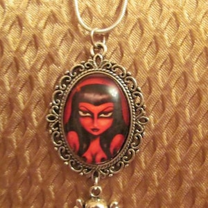 RED HOT gothic big eye pin up fetish sexy seductive devil girl NECKLACE by Nina Friday image 1