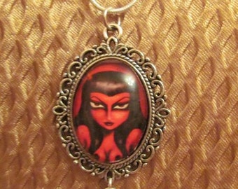 RED HOT  gothic big eye pin up fetish sexy seductive devil girl NECKLACE by Nina Friday