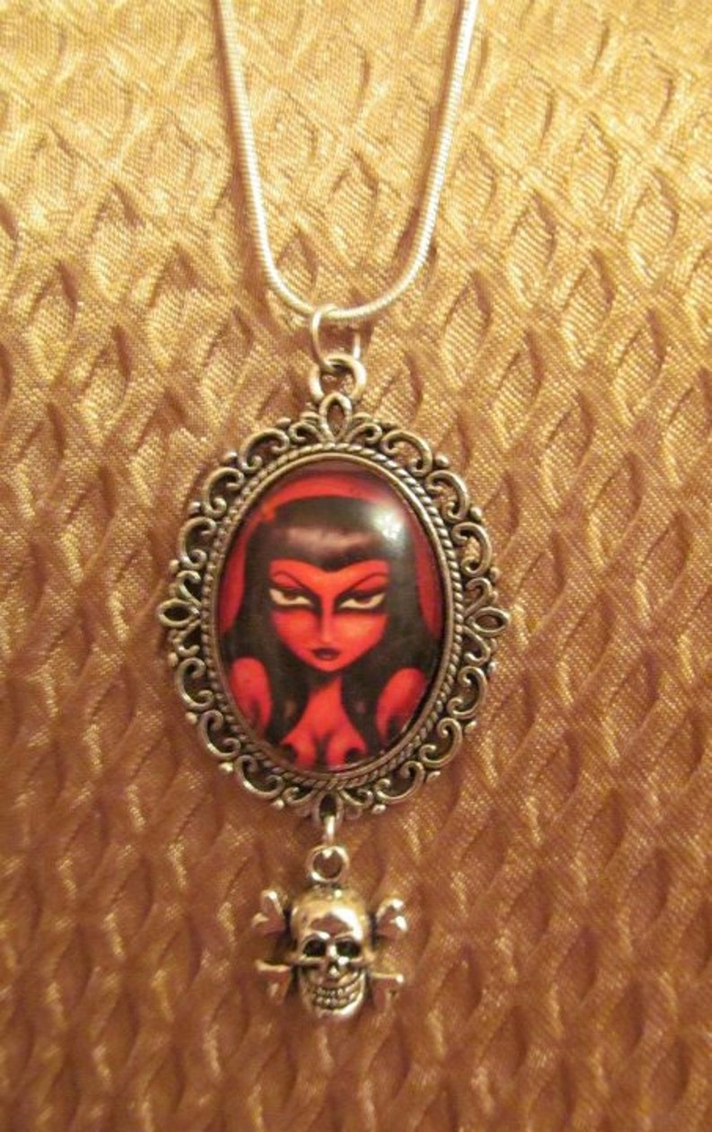 RED HOT gothic big eye pin up fetish sexy seductive devil girl NECKLACE by Nina Friday image 1