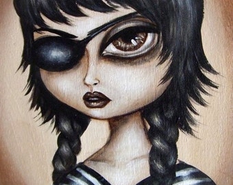 EYE PATCH big eye gothic pirate school girl lowbrow giclee PRINT by Nina Friday