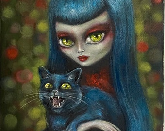 ASK MY CAT 2 girl with black cat giclee print