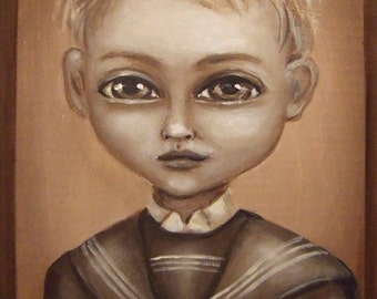 BOBBY and his pet FROG sepia tone vintage inspired sailor boy CANVAS print by Nina Friday