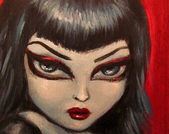 The MISFIT   big eye sexy Goth chick wearing Misfits shirt  GICLEE print by Nina Friday