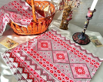Set of 5 traditional embroidered Vintage placemats tray cloths hand embroidered centerpiece ethnic linen table decor Easter table decor