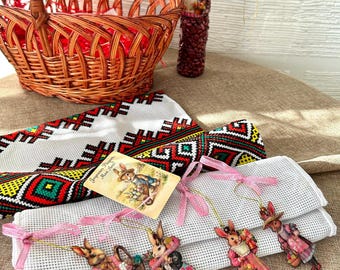 Rushnyk Ukrainischen Tischläufer Vintage handgemachte bestickte Tischdecke Hochzeitsgeschenk Folk ethnischen Osternkorbabdeckungsdekorset