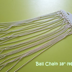 12 Silver Plated Lobster Clasp Ball Chain Necklaces 18 inches image 1