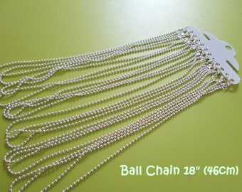 3 Silver Plated Lobster Clasp Ball Chain Necklaces  - 18 inches