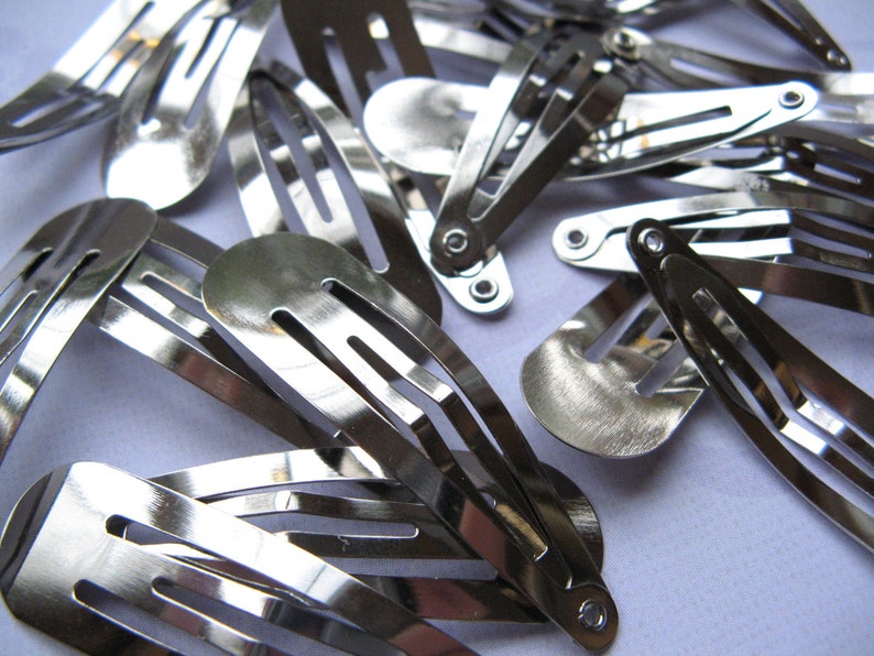 50pcs Hair Snap Clips 49mm Silver Tone image 1