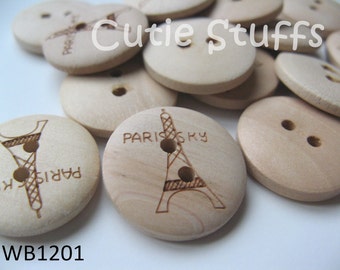 20mm Wood Buttons - Tour Eiffel - Set of 6