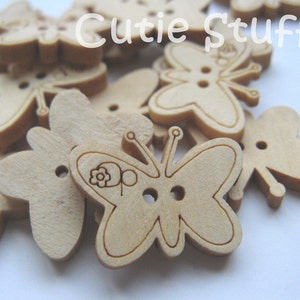 23mm Wood Buttons Butterfly Set of 10 image 2