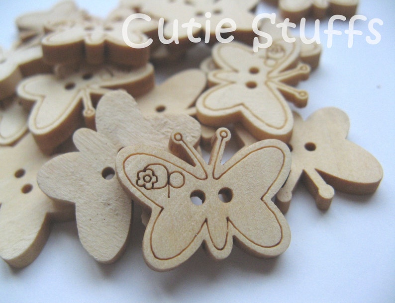 23mm Wood Buttons Butterfly Set of 10 image 2