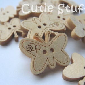 23mm Wood Buttons Butterfly Set of 10 image 1