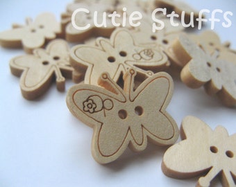 23mm Wood Buttons - Butterfly - Set of 10